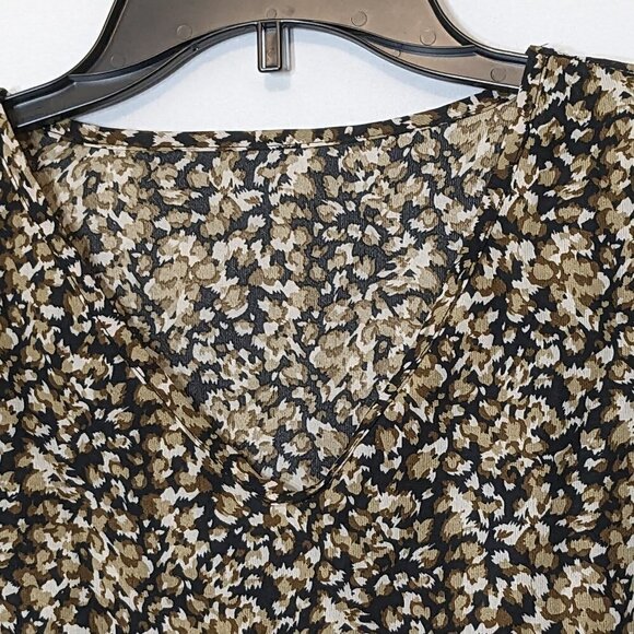 Women's "Shein" Brown/Gold, Long Sleeved, V-Neck Chiffon Tunic Top; Size L - Picture 2 of 5